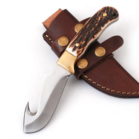 Handmade N690 Steel Bowie Knife: Deer Antler Handle, Leather Sheath