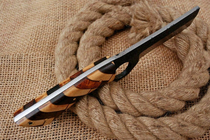 Handmade Carbon Steel Bull Cutter Knife: Wood Handle, Leather Sheath