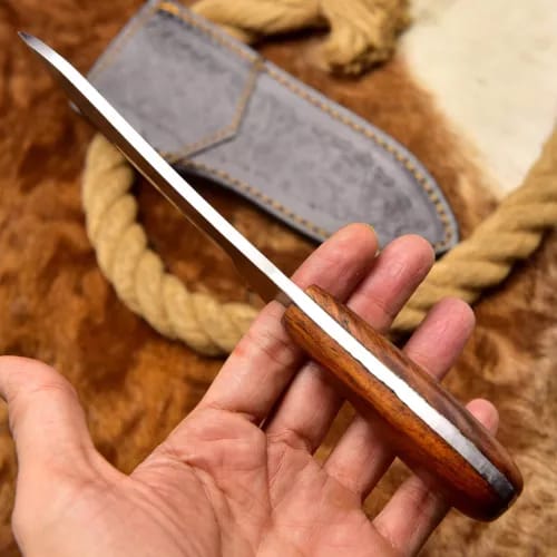 Handmade N690 Steel Bull Cutter Knife: Wood Handle, Leather Sheath