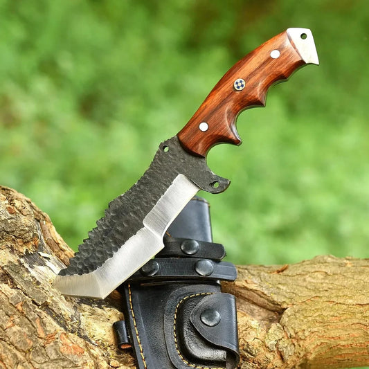 Custom Handmade Carbon Steel Hunting Knife | 10.5” Survival Knife with Wooden Handle