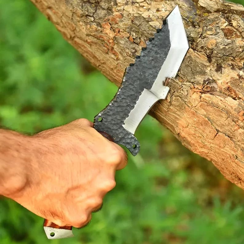 Custom Handmade Carbon Steel Hunting Knife | 10.5” Survival Knife with Wooden Handle