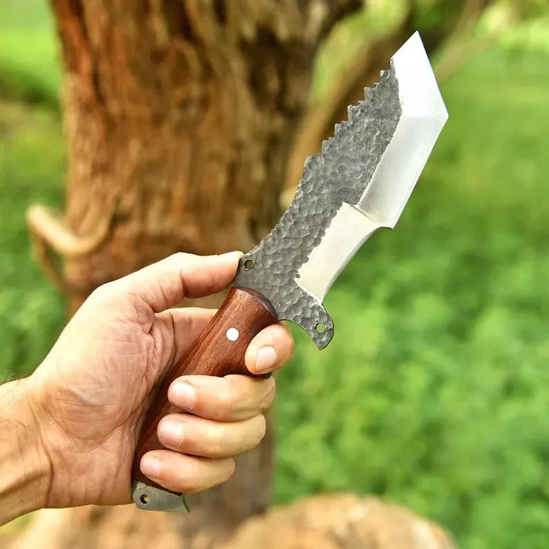 Custom Handmade Carbon Steel Hunting Knife | 10.5” Survival Knife with Wooden Handle