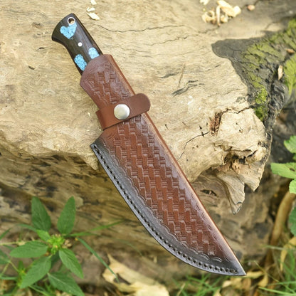 Handmade Damascus Steel EDC Knife with Turquoise Inlay Wood Handle