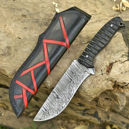 Handmade Damascus Steel EDC Knife with Textured Black G10 Handle