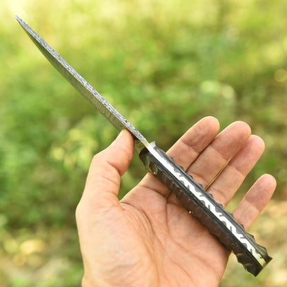 Handmade Damascus Steel EDC Knife with Textured Black G10 Handle