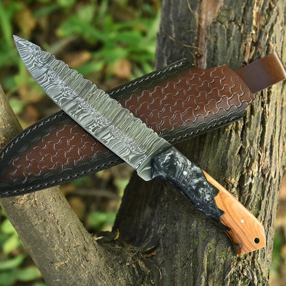 Handmade Damascus Steel Knife with Black Resin Wood Handle