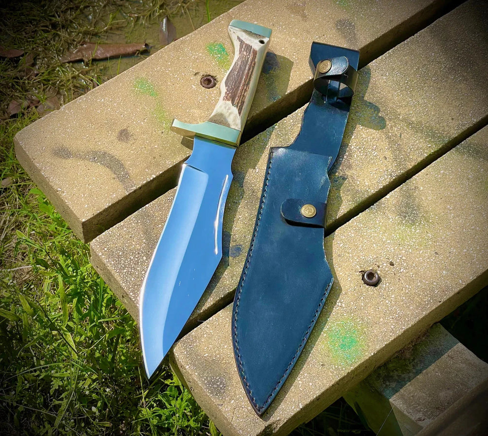 Handmade Custom Bowie Knife with Stag Antler Handle