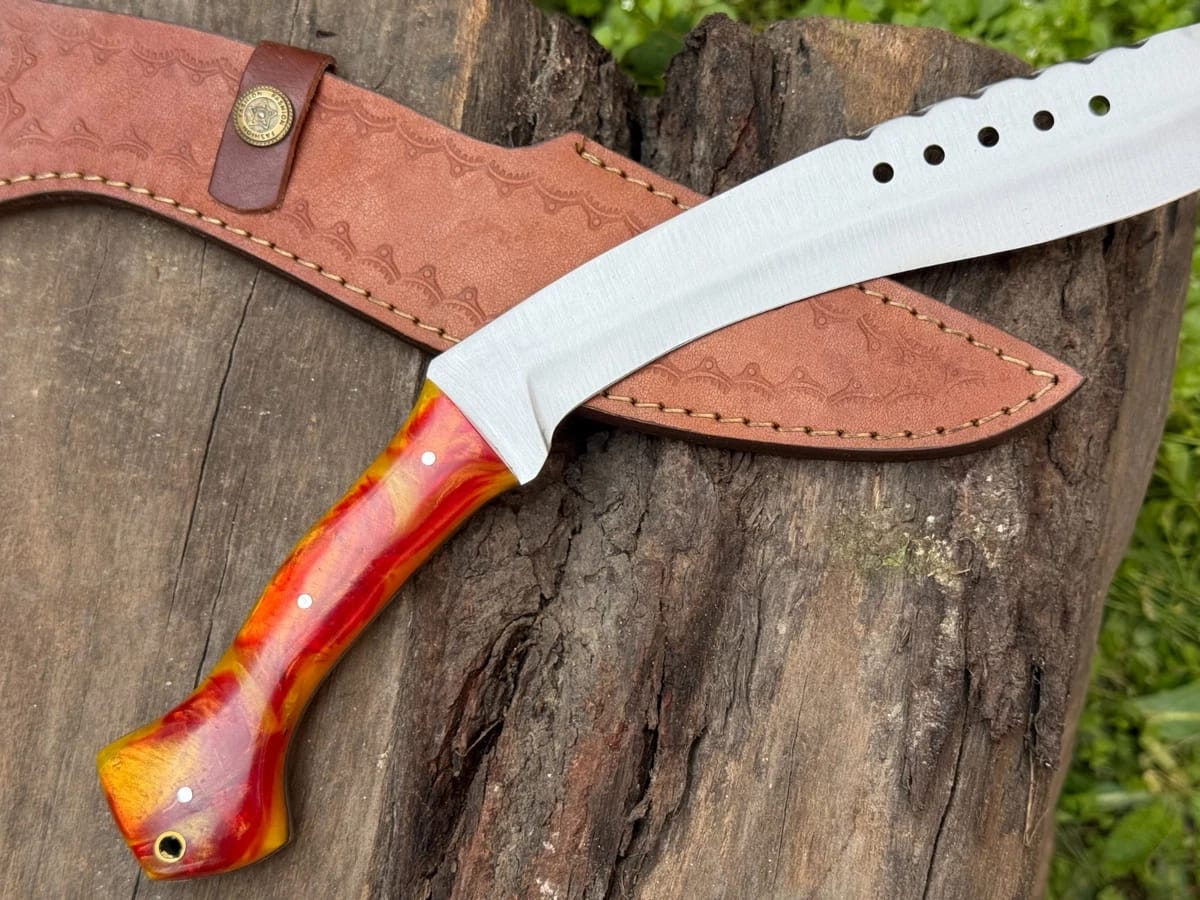 Handcrafted Kukri Machete Knife with Red & Yellow Resin Handle