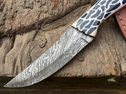 Handmade Damascus Steel Skinner Knife with Honeycomb Resin Handle