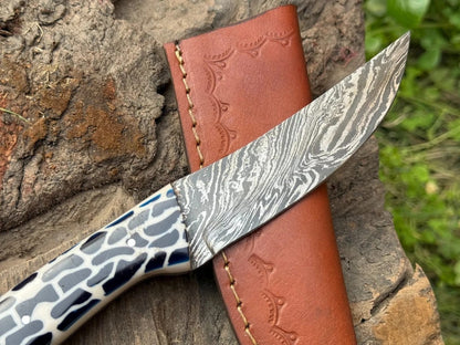 Handmade Damascus Steel Skinner Knife with Honeycomb Resin Handle