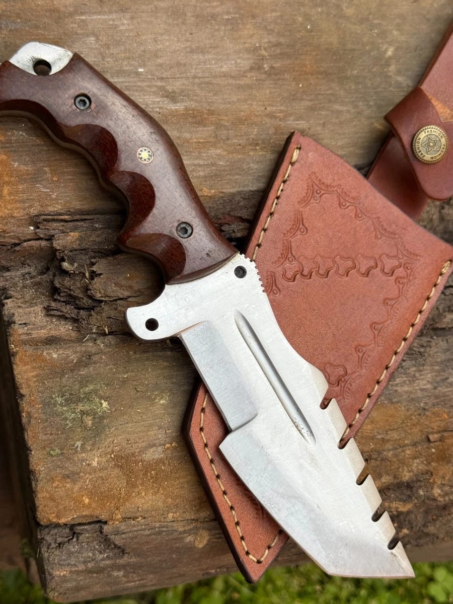 Custom Handcrafted Tracker Knife – Wood Handle & Leather Sheath
