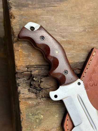 Custom Handcrafted Tracker Knife – Wood Handle & Leather Sheath