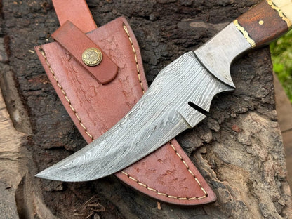 Custom Handcrafted Damascus Steel Tracker Knife with Leather Sheath