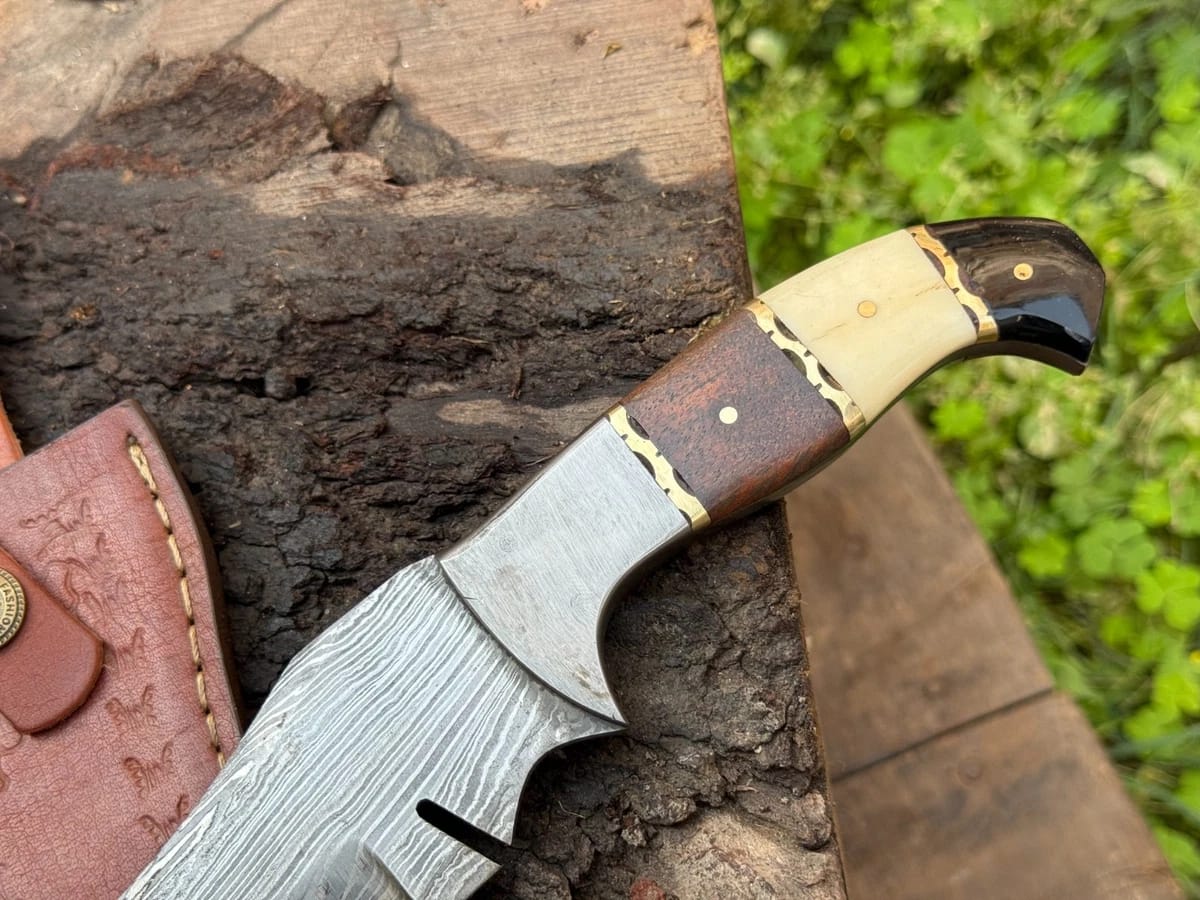 Custom Handcrafted Damascus Steel Tracker Knife with Leather Sheath