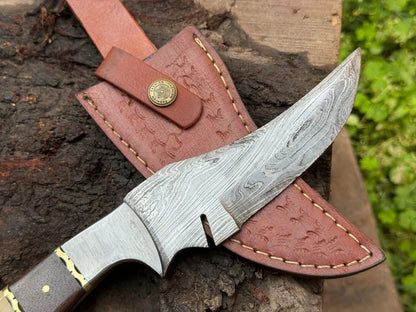 Custom Handcrafted Damascus Steel Tracker Knife with Leather Sheath
