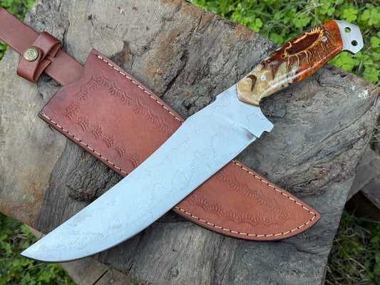 Custom Handcrafted Bowie Knife – Resin & Burl Handle with Sheath