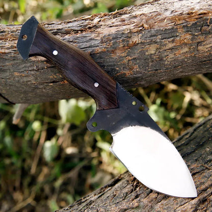 Handcrafted Carbon Steel Skinning Knife with Wood Handle & Leather Sheath