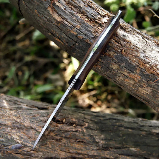 Handcrafted Carbon Steel Skinning Knife with Wood Handle & Leather Sheath