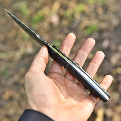 Handmade Damascus Steel EDC Knife with Textured Horn Handle