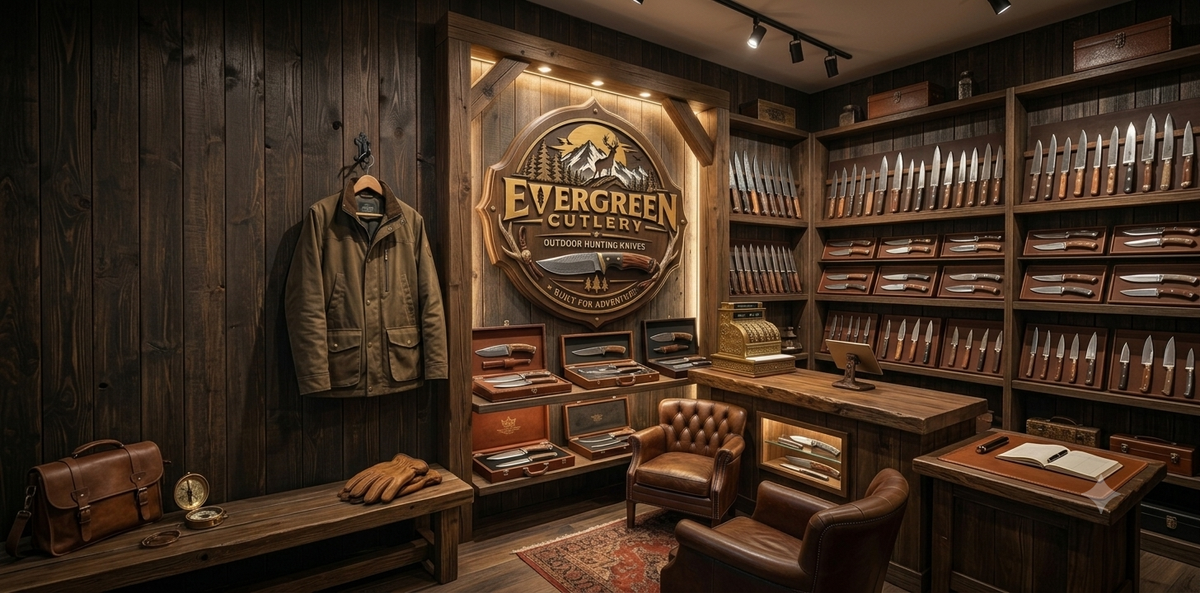 Evergreen Cutlery storefront featuring premium outdoor hunting knives and handcrafted knife gift sets